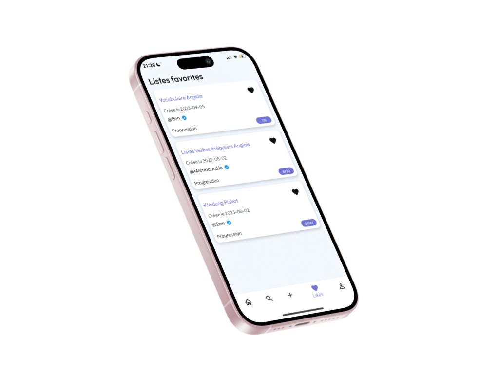 Visuel MemoCard.io fonctionnalité "Likes"